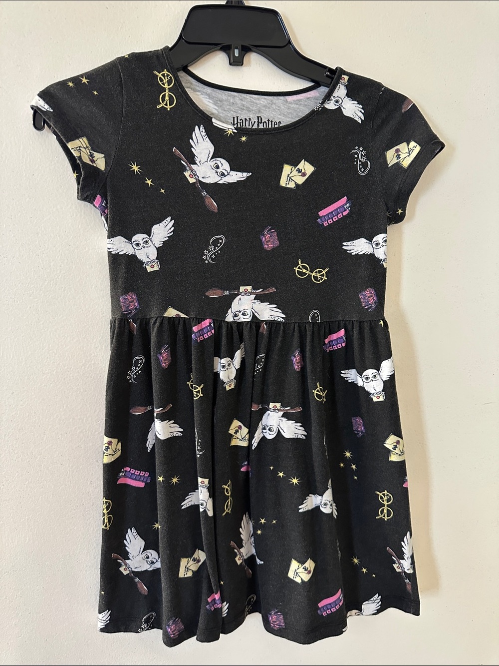 Harry Potter Black Owl Print Girls' Casual Dress